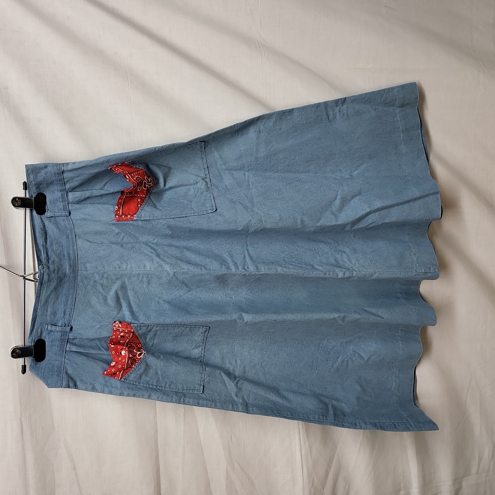 Vintage Denim Flare Bandana Pocket Skirt